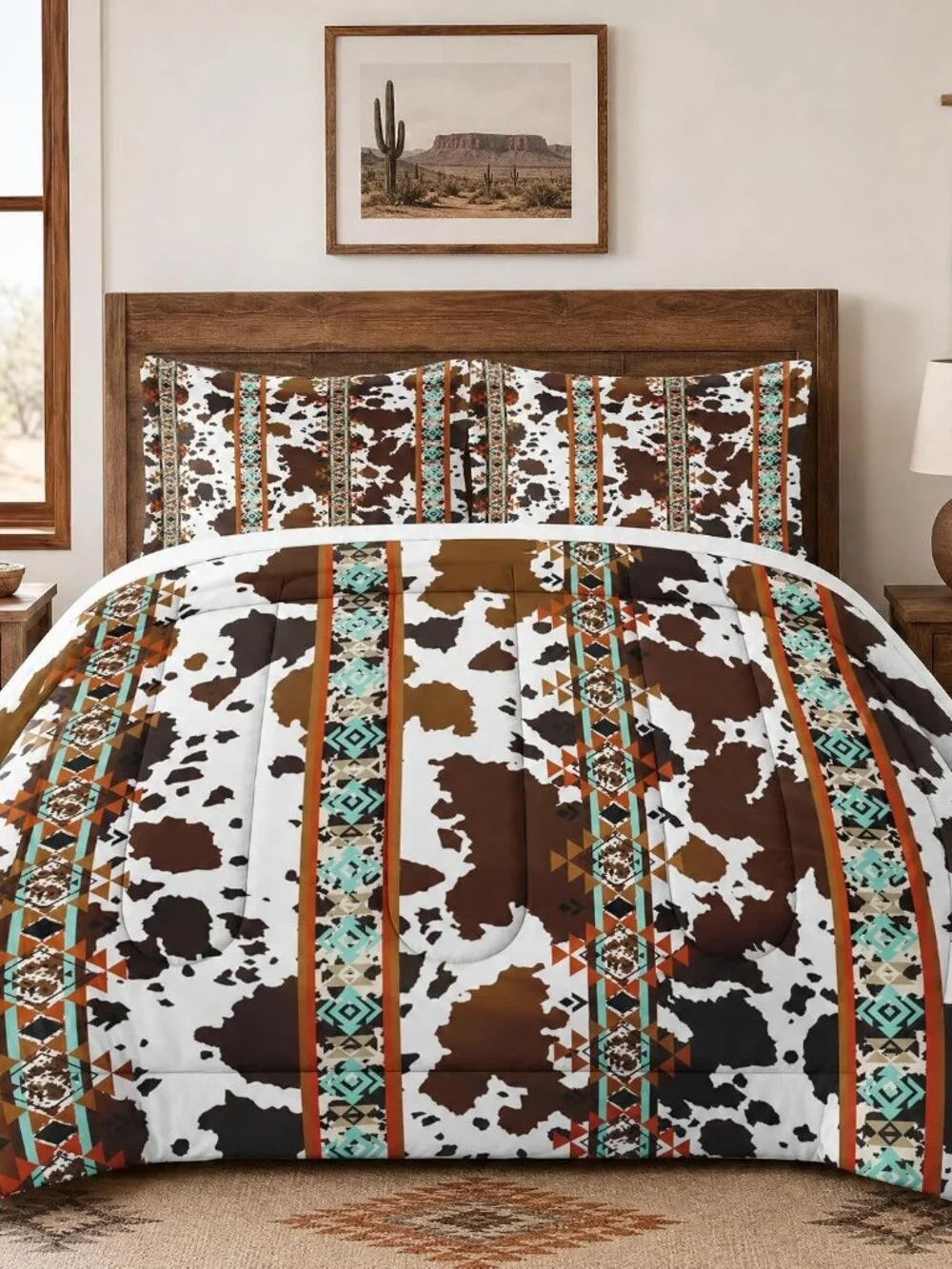 Queen Comforter Set, 3 Pieces Animal Vintage Bedding, All Season | Retro Cow Bro